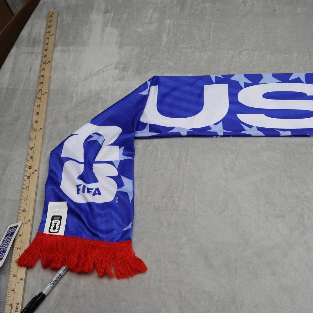FIFA World Cup 2026 Scarf Unisex One Size Blue Stars Fringe Soccer USA Goal NEW